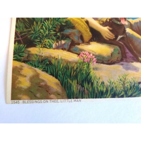 Boy Resting Black Dog Art Print Blessings On The Little Man Keedy Mountain Cliff - Picture 3 of 6